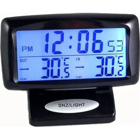 Termómetro para coche con reloj, herramienta de medición de temperatura, pequeño reloj digital, reloj con pantalla electrónica, termómetro para el interior del coche. (1/5)