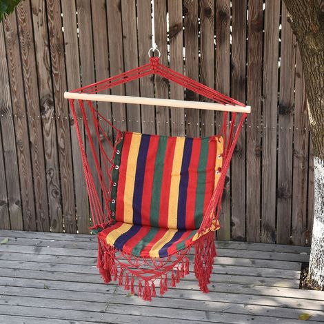 Silla Hamaca Colgante Tejido de Algodón Poliéster Carga 100 kg Sillón Colgante para Interior Exterior Terraza 100x60x100 cm Multicolor (1/5)