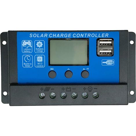 Jandei - Controlador 30A de Carga Solar PWM 12V/24V Panel Solar Inteligente con Pantalla LCD