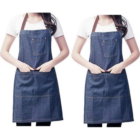 YMYNY x tablier de cuisine réglable en jean denim avec grandes poches pour femmes hommes pour cuisiner barbecue grill café (1/4)