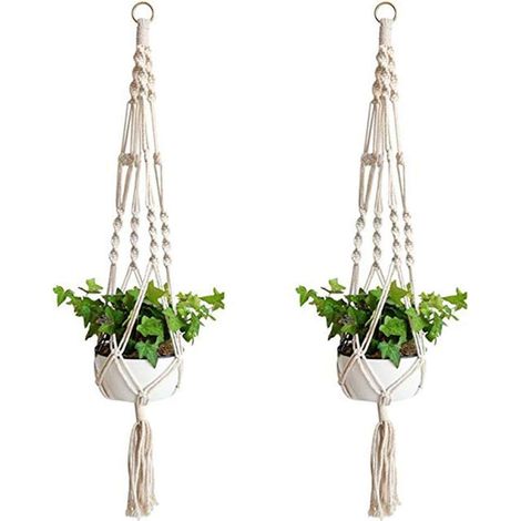 Support et plateau pour plantes, suspension pour plantes en 2 parties, panier suspendu en macramé, panier suspendu en corde de coton, support pour fleurs
