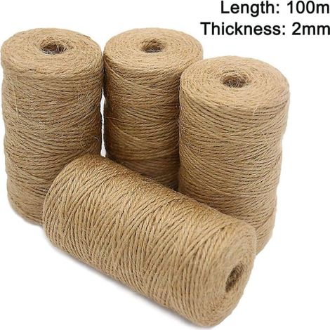 Fil de jute naturel 100m x4, corde de 2mm pour artisanat et décoration, fil résistant et polyvalent (1/5)
