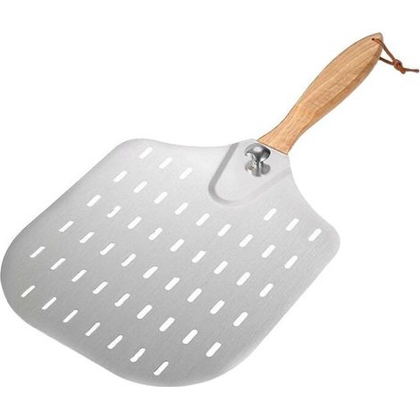 Pizzaschaufel mit Perforation, Pizzaschaufel aus Edelstahl, 36 x 31 cm, Pizzaschaufel mit abnehmbarem Griff, robust und leicht