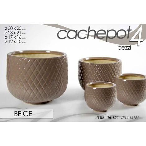 Set aus 4 braunen Cachepots Ø30/23/17/12 cm aus Keramik
