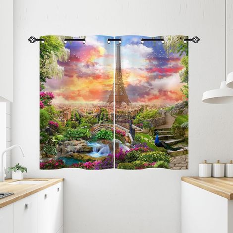 Rideau Occultant Paris Tour Eiffel Paon Fleur Rideau Thermique Isolant Tenture Opaque à Oeillets Draperies Intérieurs pour Maison Chambre Salon 2 Panneaux L 60 x H 90 cm - 60L X 90H cm (2 Panneaux) (1/5)