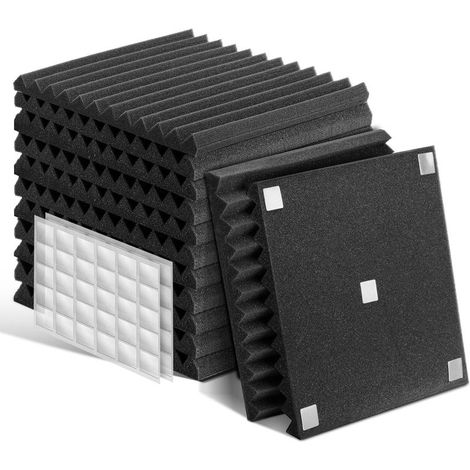 0 - Mousse Acoustique Autocollante - Lot de 12 Panneaux Acoustique, 30 X 30 X 2.5cm Mousse Anti Bruit, Gaming, Podcasting, Studio d'enregistrement, Bureaux (1/5)