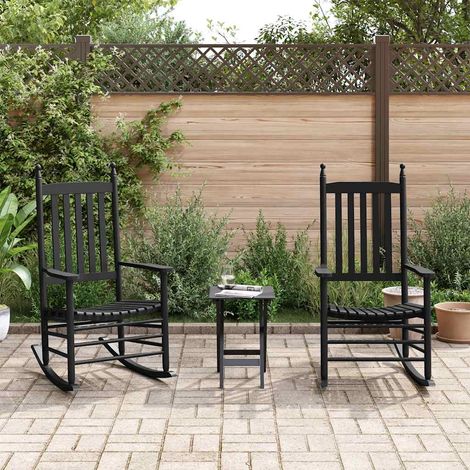 Lot de 2 chaises à bascule avec table pliable en bois de peuplier noir - PANGIVO (1/5)