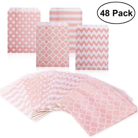 NUOLUX 48 sachets cadeaux rayés à pois et chevrons pour mariage, fête et bar à bonbons (rose) (1/3)