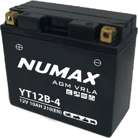 Numax – Batterie moto 12V 10Ah YT12B4 – Technologie AGM – CCA 210A – Résistante aux vibrations pour motos et scooters (1/2)
