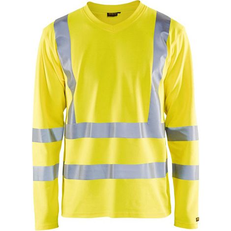T-shirt de travail manches longues haute visibilité col V anti-UV 3381 - Jaune fluo XL (1/5)