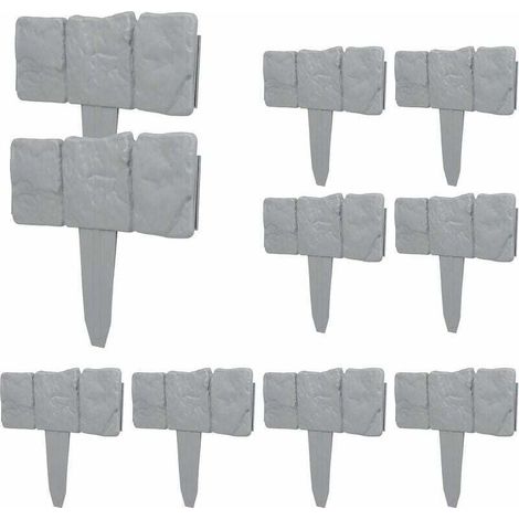 10 Pieces Garden Edging Grey 2.5 Meters Stone Effect Palisade Fence Garden Plant Edging Plastic Stones for Flower Beds MUMU (1/4)