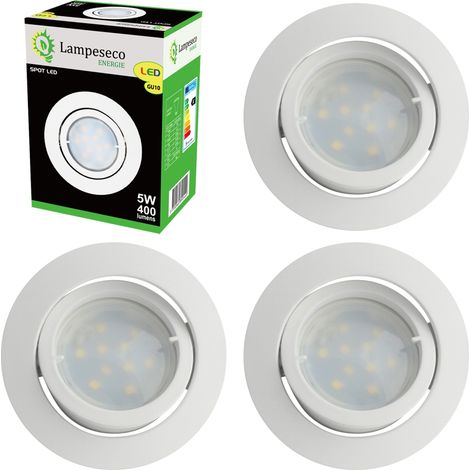 Lampesecoenergie – Lot de 4 spots LED encastrables orientables GU10 – Blanc chaud 3000K – Installation directe 230V – Aluminium nickel – Angle de diffusion 120° (1/6)