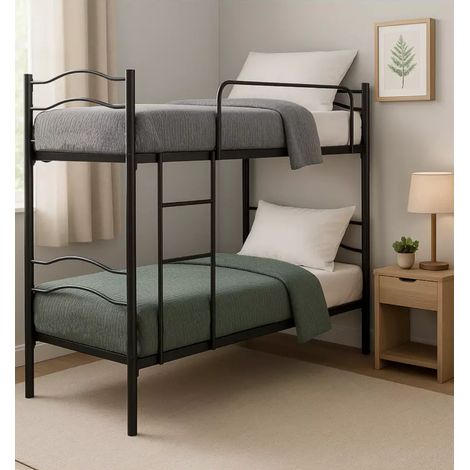 letto a castello con rete a doghe 2 cuscini e 2 materassi nero 203x145,5x83 cm
