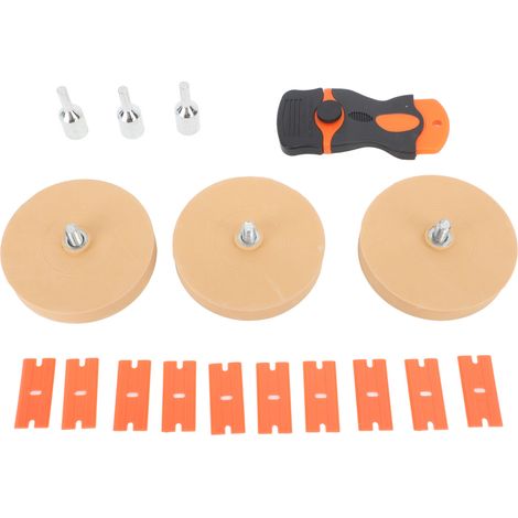 Roue gomme décapante 88mm avec grattoir métal et lames plastique - Enlève autocollants voiture (1/5)