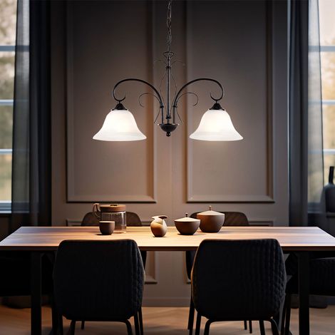 Pendelleuchte Vintage Metall Pendellampe Esszimmer Retro Hängelampe Wohnzimmerlampe Deckenleuchte in rostfarben, mit Glas Lampenschirm,2x E27, LxH 53,5x110 cm