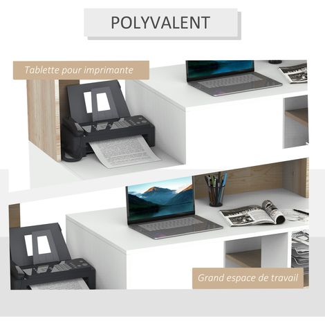 Homcom – Bureau droit MDF 137x55x92cm avec 2 tiroirs et 3 étagères – Surface lisse pour nettoyage facile – Style moderne — vue 3