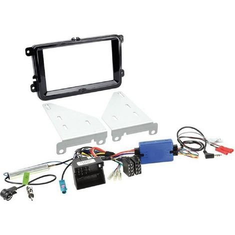 Kit installation autoradio support 2DIN + Adaptateur antenne compatible avec VW Seat Skoda ap03