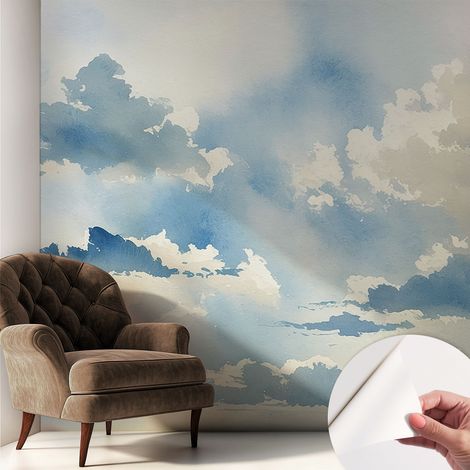 Papier peint adhésif décoratif pour chambre et salon Design moderne à poser facilement Nuages célestes 250x250 cm (1/5)