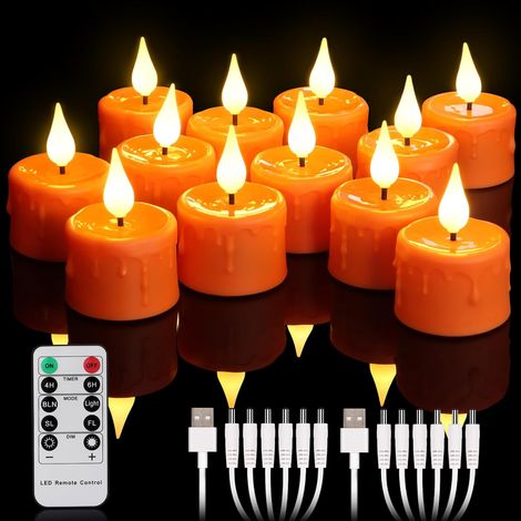 Set di 12 candele LED Tea Light arancioni con telecomando e timer (1/5)
