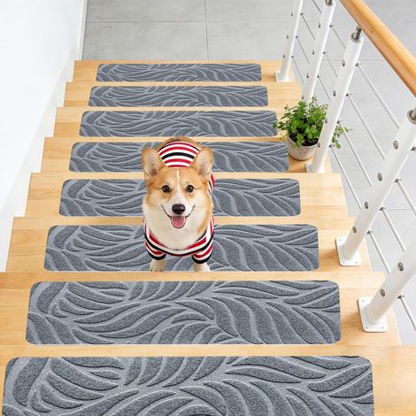 Lot de 15 tapis pour marches d'escalier, 76 cm x 20 cm, tapis autocollants pour marches en bois, polyester TPE - Tapis de marche pour enfants, personnes âgées et animaux de compagnie (1/5)
