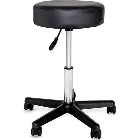 dibea Rollhocker, stufenlos höhenverstellbarer Arbeitshocker mit 360°-Drehung, Kunstlederpolster & 5 Rollen, schwarz