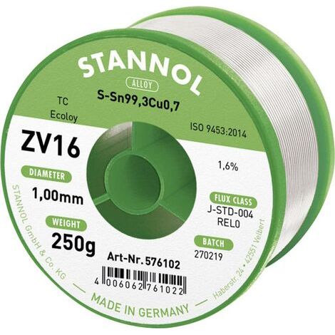 Étain à souder sans plomb Stannol ZV16 Sn99,3Cu0,7 REL0 250 g 1 mm Q714612 (1/3)