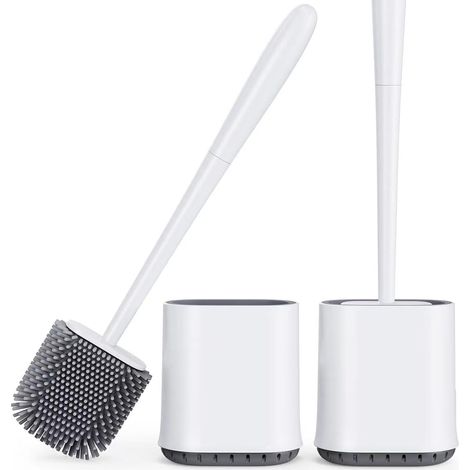 SHINING HOUSE Cepillo de baño, cepillo de baño con soporte ventilado de secado rápido, cepillo de baño con cerdas de silicona para limpieza profunda, inodoro de baño (blanco, paquete de 2) (1/5)