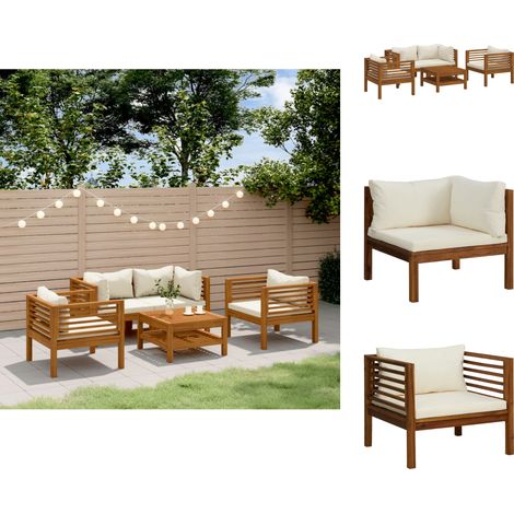 Gartenmöbel-Sets - Living 5-tlg. Garten-Lounge-Set mit Creme Kissen Massivholz Akazie (1/5)