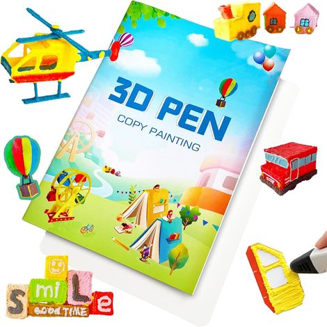 Carnet de Dessin Stylo 3D Enfant, Modèles Réutilisables, Modèle Coloré avec 65 Motifs en Papier épais avec Planche, Cadeau DIY créatif (1/5)