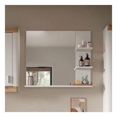 Miroir de salle de bain 2 étagères décor blanc - LARRY (1/6)