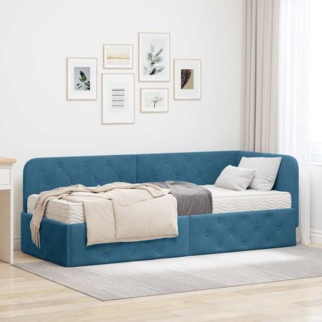 Cadre de lit d'angle Bleu 80 x 200 cm Velours vidaXL (1/5)