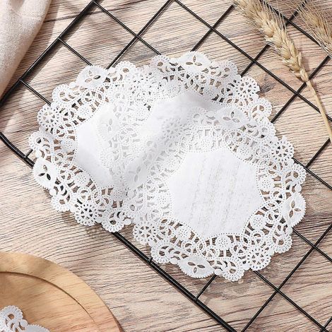 100 napperons en papier dentelle blanche jetables, absorbant l'huile et les gâteaux. (1/4)