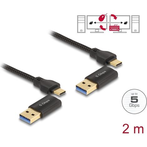 Delock USB Type-Câ¢ 5 Gbps Cable de enlace de datos + Interruptor KM de 2 m