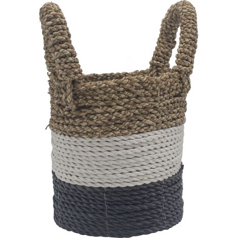 Ensemble de paniers en jonc de mer - Gris foncé / Blanc / Naturel- Vendu par 1 (1/4)