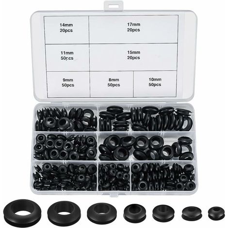 260 Pieces Rubber Grommets Assortment, Rubber Grommets, Rubber Cable Grommets, 7 Sizes O-rings Washers ✐grommets for Wires, Sockets and Cables