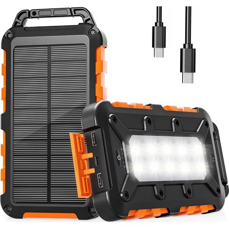 Batterie Externe Solaire 10000mAh, PD22.5W Chargeur Solaire Power Bank Portable USB C 3A Charge Rapide avec 3 Ports, Câbles et Lampe pour Smartphone, Tablette, Camping et Plus (1/5)