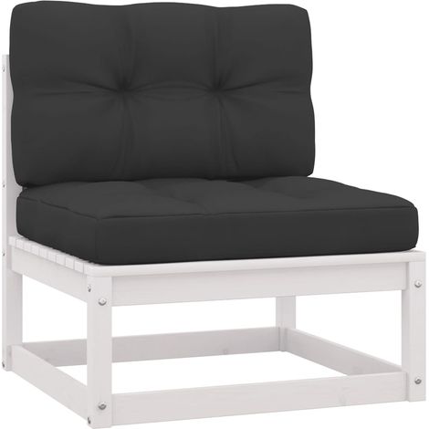 INLIFE Salon de jardin 2 pcs avec coussins Blanc Bois de pin massif (1/5)