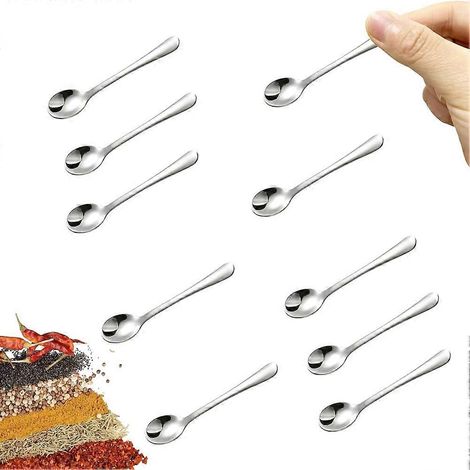 Lot de 10 mini-cuillères en acier inoxydable pour pots à épices, format mini 7,3 cm, jolies petites cuillères à condiments en acier inoxydable (1/5)