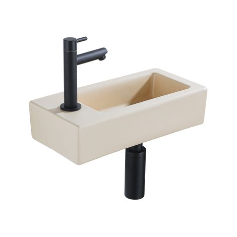 QeramiQ Lave-mains Kit lave-mains - 37.5x18.5x9cm - céramique - trou de robinet gauche - robinet lave-mains noir mat - bonde de vidage - siphon (1/5)