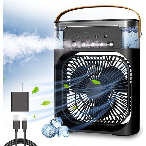 Refroidisseur d'air personnel, ventilateur climatiseur portable, mini rafraîchisseur d'air par évaporation avec lumière LED 7 couleurs, minuterie 1/2/3 h, 3 vitesses de ventilation et 3 modes de brumi (1/5)