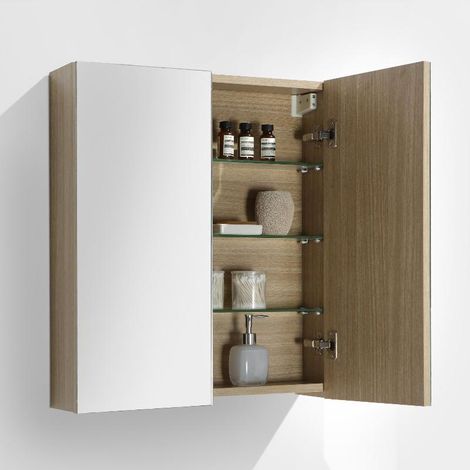 Armoire de toilette bloc-miroir SIENA largeur 60 cm chêne clair texturé (1/5)