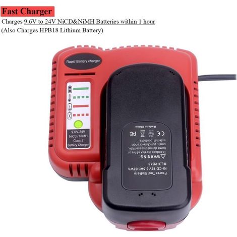 Chargeur rapide compatible Black & Decker HPB18-OPE HPB14 HPB12 HPB96 BDCCN24 BDFC240 pour batteries 9,6 V à 24 V NiCad/NiMh