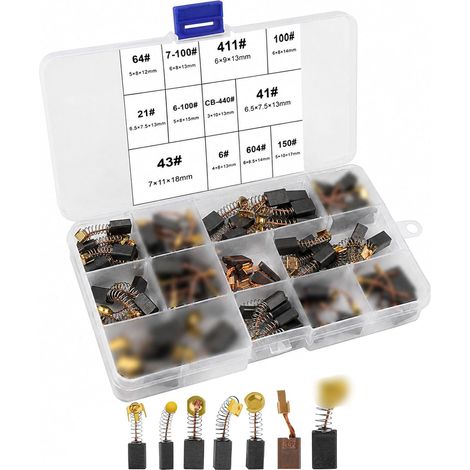 4 Pièces Balais de Charbon pour +72 PCS Balais de Charbon-12 Tailles Machine Electrique Brosses Carbone pour Ponceuses Charbons Moteur Dureté Elevée pour D'angle Meuleuse Scies etc (1/5)