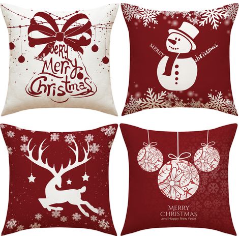 Lot de 4 coussins de Noël, coussins de canapé cerf, housses de coussin de Noël, couvre-oreillers joyeux Noël pour canapé, voiture, bureau, lit, maison, salon.