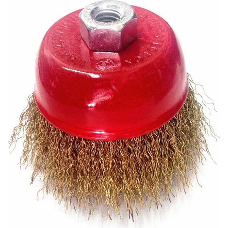 TrAdE Shop Traesio - Spazzola A Tazza Conica Fili Ondulati In Ottone 75mm X Smerigliatrice Angolare - (1/2)