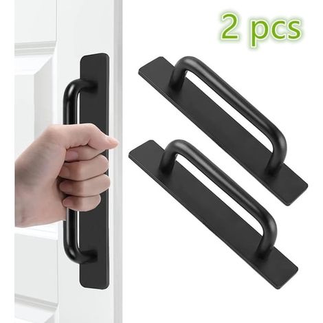 Due maniglie adesive per ante di armadi, maniglie per porte doccia in lega di alluminio, maniglie autoadesive senza foratura per cassetti (210 mm, nere) (1/2)