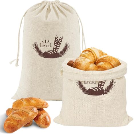 Brotbeutel aus Leinen, 2er-Set, 30 x 38 cm, wiederverwendbare Brotbeutel mit Kordelzug, zum Frischhalten von Brot, aus Baumwolle und Leinen, für Brot, Obst und Gemüse