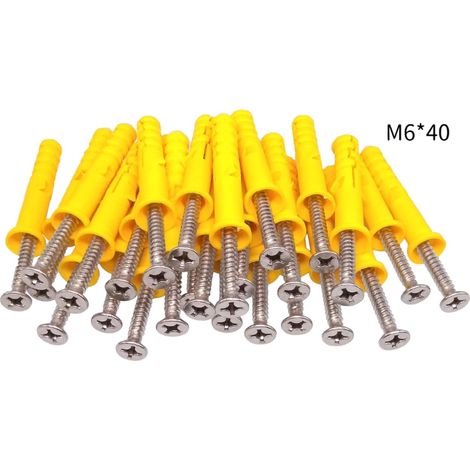 Confezione da 100 viti autofilettanti con testa piatta a croce in acciaio inox 304 M6 x 40 mm e tasselli ad espansione in plastica (1/4)