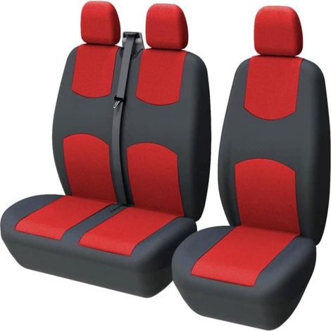 Housse Siege Voiture - Universelle Avant Conducteur Et Passager - Compatible Tous Modèles Véhicules Utilitaires - 2 + 1 Pièces - Noir Rouge