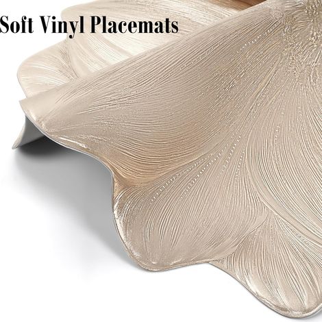 6-teiliges Set runder Tischsets aus Vinyl mit metallisch-goldener Lotusprägung, 38 cm Durchmesser, geeignet für die Tischdekoration in Restaurants und bei Hochzeiten (gold). (1/4)